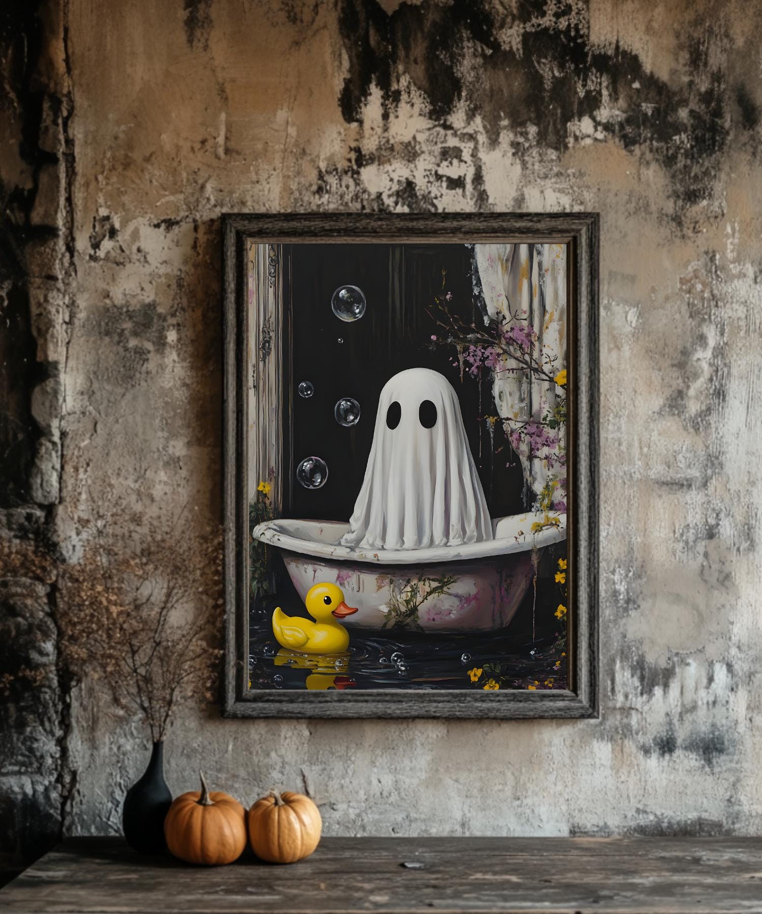 Ghost With Rubber Duck Halloween Printable Wall Art | Maximalist