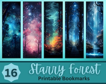 Starry Forest Printable Bookmark PNG Bundle | Fantasy Forest Bookmark | Celestial Bookmark | Print Then Cut Bookmark | Night Sky Bookmark