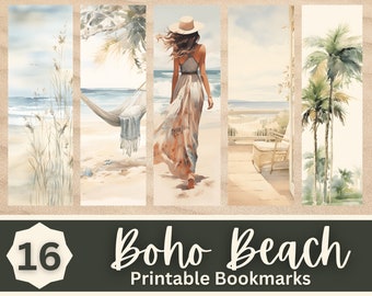 Bohemian Beach Printable Bookmarks PNG Bundle | Beach Bookmark | Muted Colors | Sublimation Bookmark Designs | Print Then Cut Bookmarks