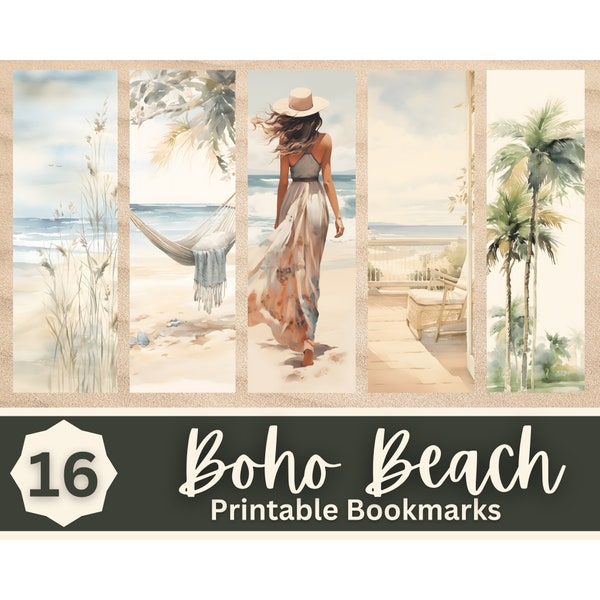 Bohemian Beach Printable Bookmarks PNG Bundle | Beach Bookmark | Muted Colors | Sublimation Bookmark Designs | Print Then Cut Bookmarks