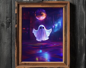 Arte de pared imprimible de fantasmas de discoteca para Halloween / Decoración de Halloween maximalista / Impresión divertida de fantasmas / Decoración gótica vintage / Cottagecore oscuro /
