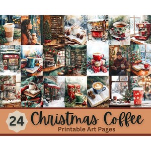 Gezellige kerstkoffie afdrukbare kunstafdruk | Vakantiemuurkunst | Plakboekpapier | Kerstkaarten maken | Junkjournaal | Digitale koffiepapieren