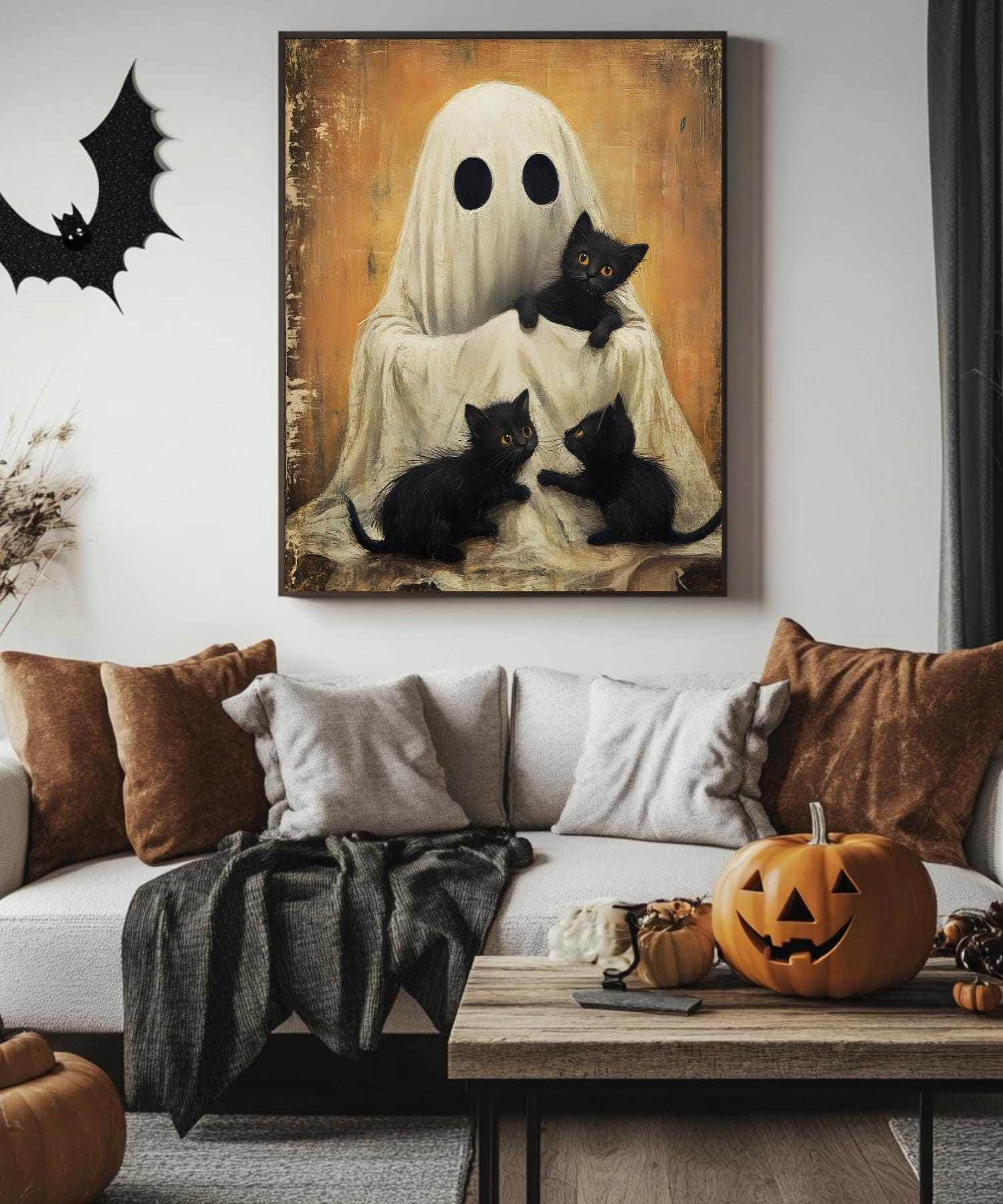 Vintage Ghost With Kittens Printable Halloween Wall Art | Cat Lover ...
