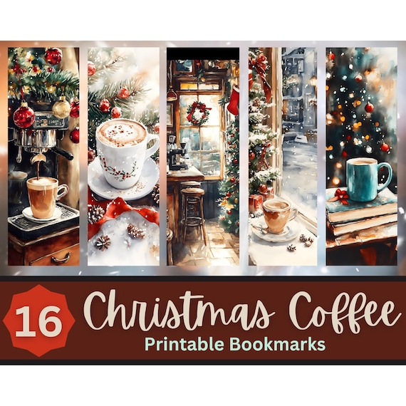 Cozy Christmas Coffee Printable Bookmarks | Holiday Printable Christmas Bookmark | Book Lover Christmas | Print Then Cut | Stocking Stuffer
