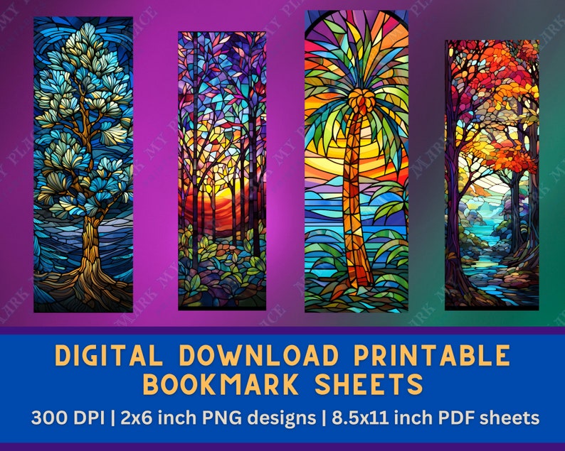 Stained Glass Tree Printable Bookmarks PNG Bundle | Beautiful Nature ...