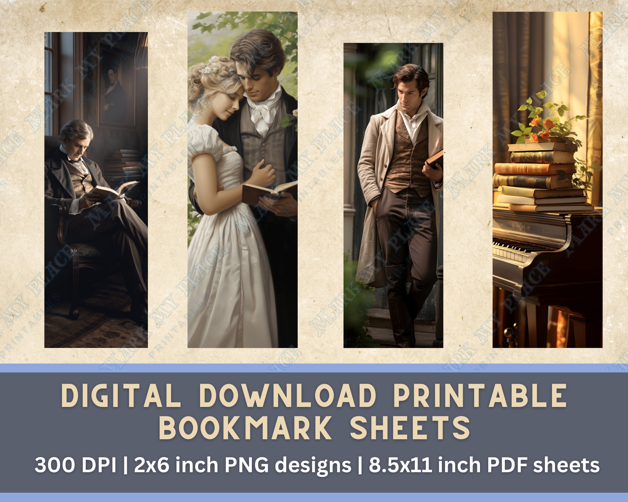 Pride and Prejudice Printable Bookmarks PNG Bundle Jane Austen Bookmark ...