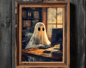 Arte de pared imprimible con fantasmas de oficina para Halloween / Decoración de oficina en casa con un ambiente oscuro y melancólico para Halloween / Impresión divertida de fantasmas / Decoración gótica / Cottagecore oscuro