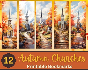 Autumn Churches Printable Bookmarks PNG Bundle | Christian Bookmark | Beautiful Bookmark | Fall Bookmark Printable | Print Then Cut Bookmark