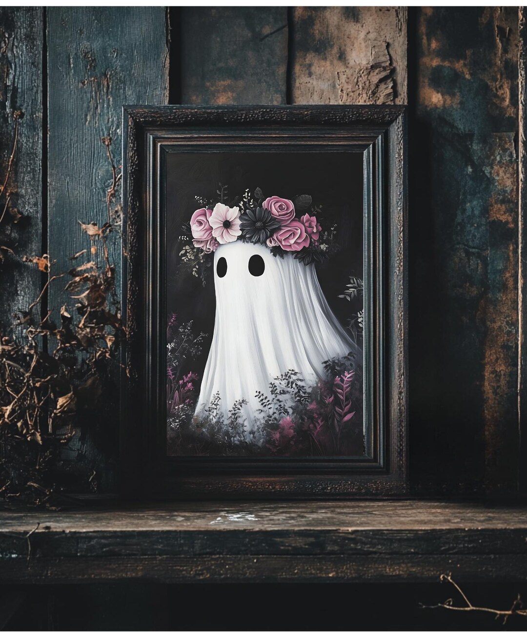 Pink Floral Ghost Printable Halloween Wall Art | Pink Halloween Poster ...