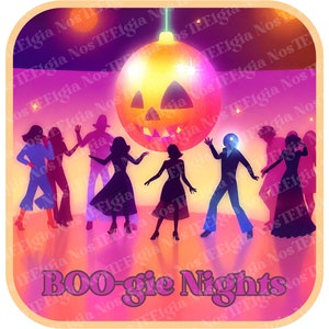 BOO-gie Nights 70s Retro Groovy Cool Halloween Dance Floor Disco Ball Archivo PNG