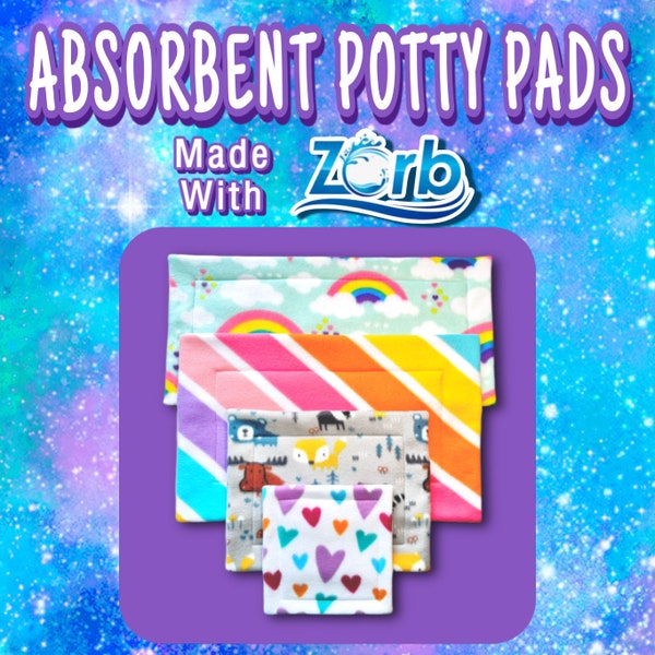 Absorbent Potty Pad Made With Zorb Original Fabric - Pee Pad - Anti Pill Blizzard Fleece - Handmade - For Small Animals - Chinchillas & More