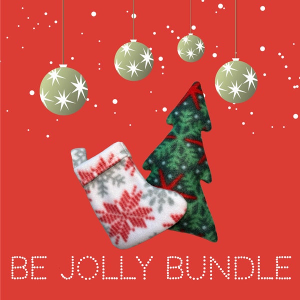 2 Piece BE JOLLY BUNDLE - Pillow & Stocking Set- Anti Pill Blizzard Fleece - Handmade - Safe For Small Animals - Chinchillas/Guinea Pigs/etc