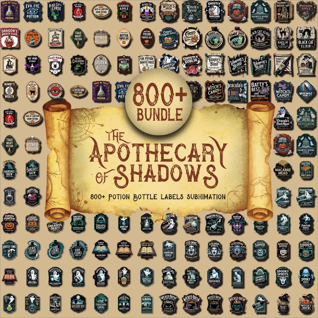 Vintage Halloween Apothecary Labels Bundle: 800+ Potion Stickers ...