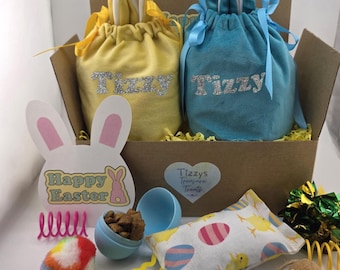 Personalised Easter Cat Toy Bundle, Handmade Catnip Kicker, Bunny Bags