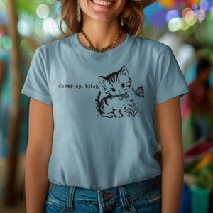 Unisex Bella Canvas T-Shirt with Kitten & &quot;Cheer Up, Bitch&quot; Design - 6 Colors