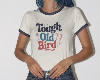 Vintage Tough Old Bird Unisex Ringer T-Shirt, Retro Graphic Tee, 4 Color Combos, Gift for Bird Lovers, Cotton Tee, Casual Tee