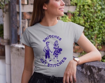 Vintage 'Snitches Get Stitches' Design on Bella Canvas 3001 | 7 Color Options Unisex Jersey Short Sleeve Tee