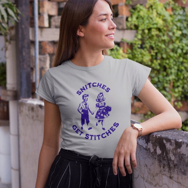 Vintage 'Snitches Get Stitches' Design on Bella Canvas 3001 | 7 Color Options Unisex Jersey Short Sleeve Tee