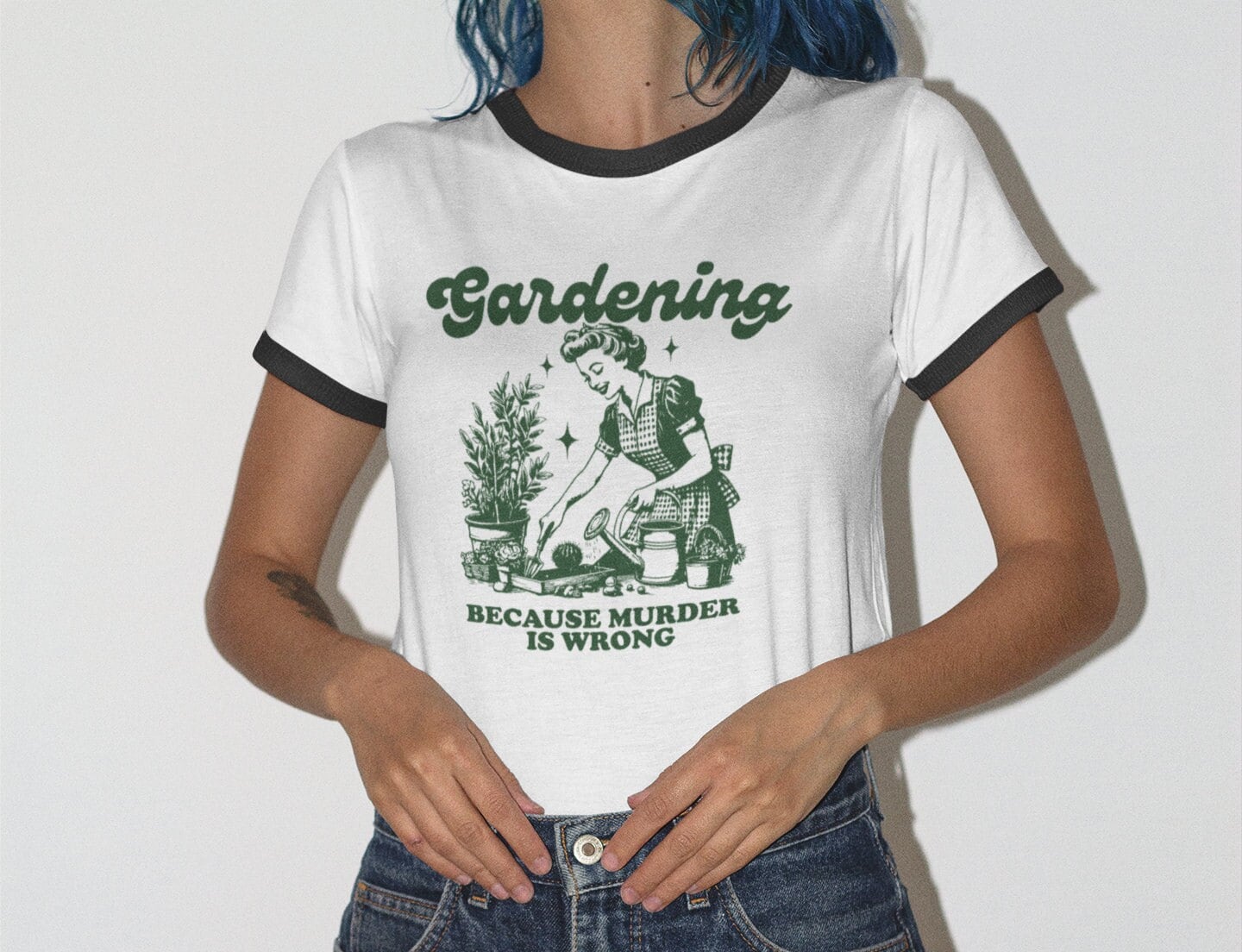 White Green Ringer T - Etsy