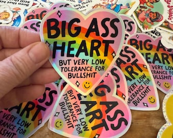 Big Ass Heart Rainbow Sticker – Funny Vinyl Sticker for Laptop, Water Bottle, Journal – Anti-BS Heart Decal
