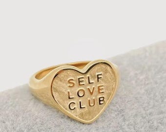 Self Love Club Statement Ring – 18K Gold Plated Heart Size 8 Only Stainless Steel