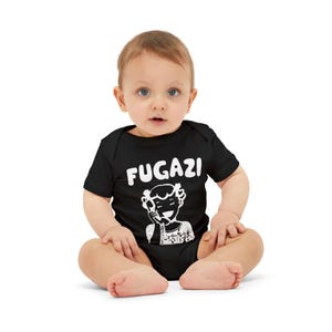 Fugazi Baby Romper, Airlume Cotton Infant Onesie, Newborn Jumpsuit, Cute Toddler Outfit, Gender Neutral Baby Bodysuit Black