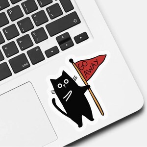 Adesivo Go Away Cat – Divertente adesivo in vinile impermeabile con gatto nero per laptop, bottiglia d'acqua e altro