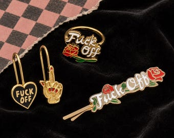 Rose Fuck Off in Style Collection | Ring, Hairpin & Earrings | Gift Packaging Included