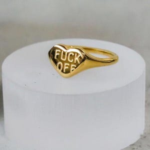 Bold Gold Heart Ring – “F*** Off” Statement Jewelry | 18K Gold Plated Stainless Steel