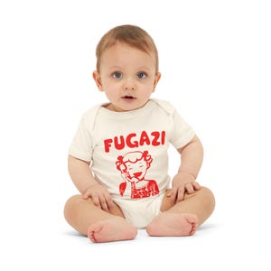 Fugazi Baby Romper, Airlume Cotton Infant Onesie, Newborn Jumpsuit, Cute Toddler Outfit, Gender Neutral Baby Bodysuit Natural