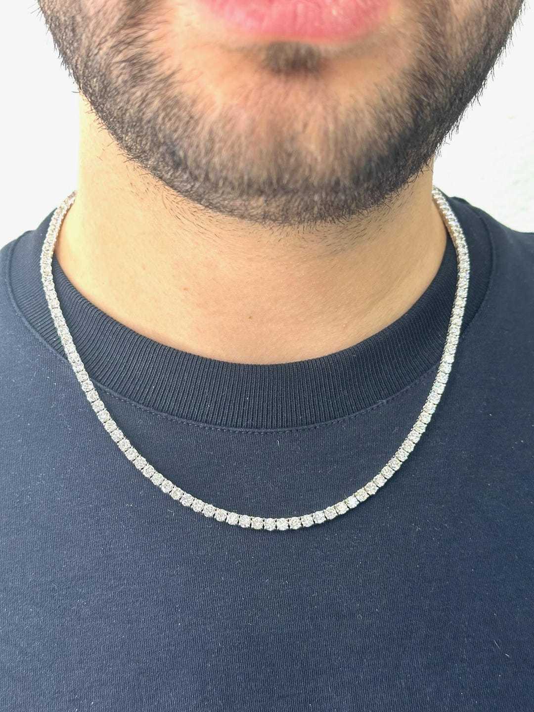 20CT Men's Labgrown Diamond Tennis Necklace 4 Prong in 14K White Gold — free download