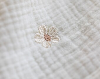 By Yard, Embroidered Double layers Crinkle Cotton Gauze, Daisy Embroidery Washed Crepe Fabric