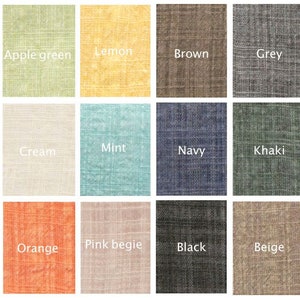 May include: A color chart with 18 fabric swatches in various colors, including leaf green, apple green, lemon, brown, grey, red, white, cream, mint, navy, khaki, sky blue, orange, pink beige, black, and beige.