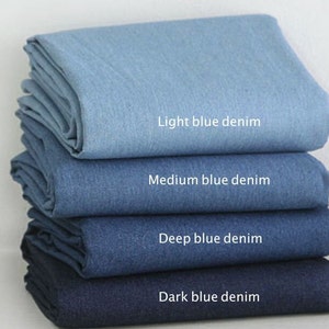 Stretchy 100% Cotton, 4 Shades Denim Fabric by yard