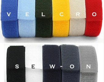 May include: Assortment of hook and loop fasteners in various colors, including blue, green, yellow, beige, red, black, white, dark gray, and light gray. The fasteners are arranged in two rows, with the letters "VELCRO" and "SEWON" visible on the top row.
