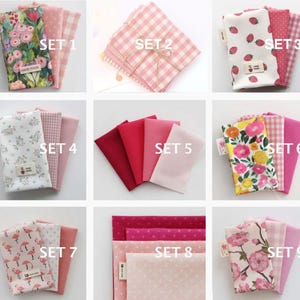 FABRIC SCRAP BUNDLE, 1/8 Yard Cotton pack, Floral Dot Checked patterns in Pink