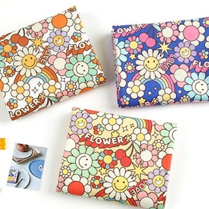 Smiley flower face Digital print, 100% Cotton fabric by Yard