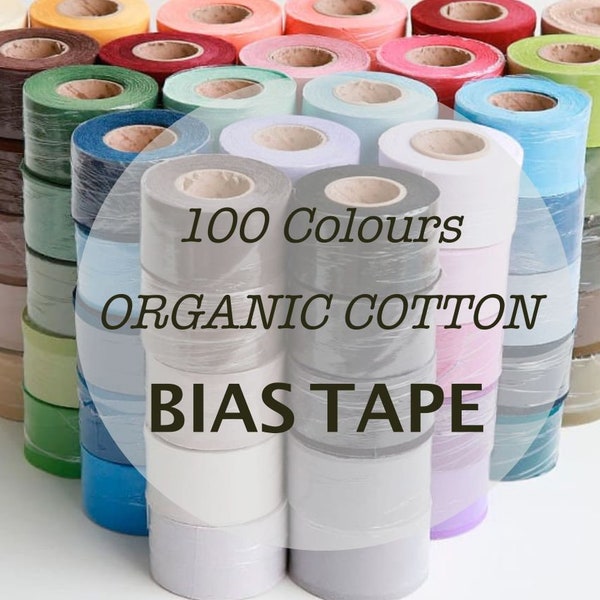 ORGANIC BIAS TAPE, 100% Cotton fabric, 4cm wide, 10 yards (9m)