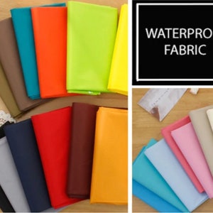 May include: Assortment of colorful fabric swatches in various shades of blue, green, orange, red, brown, and gray. The fabric is labeled as "Waterproof Fabric".