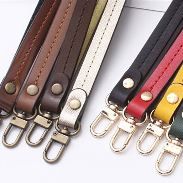 Genuine Leather Bag handles / Straps in 8 colours, Antique Gold metal ring included