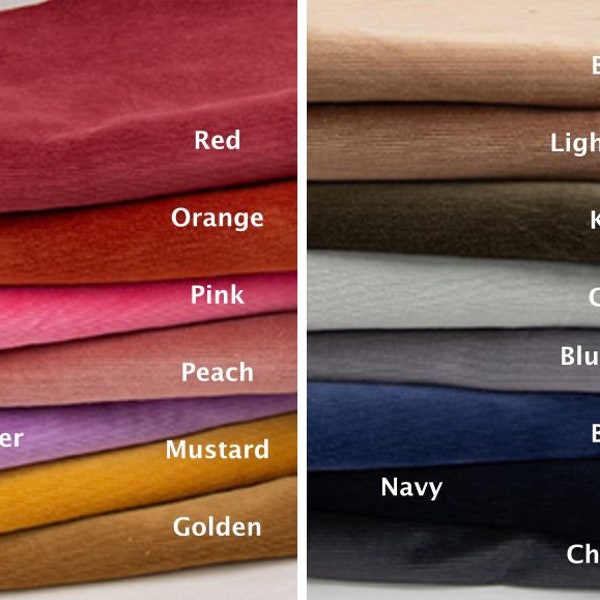 VELVET STRETCHY CORDUROY, Soft cotton cord fabric 15 Colours, by yard