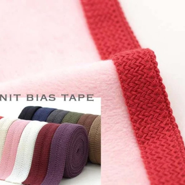 Knit Bias binding Tape, by 5 yards (4.5m) 14Colours, Knitted trim ribbon