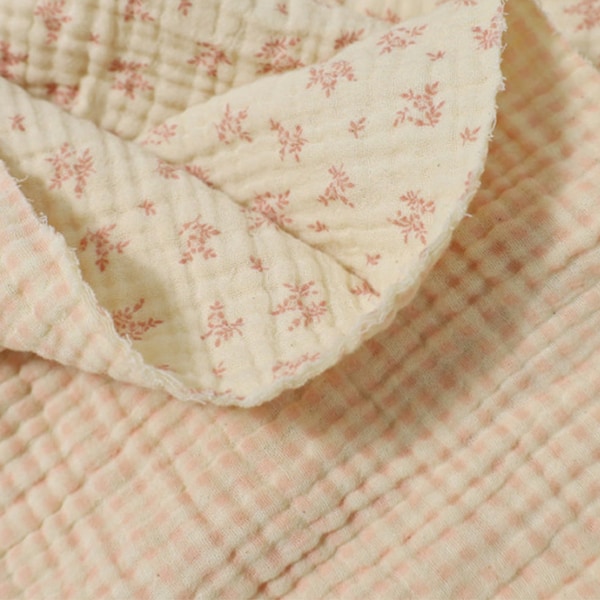 By Yard, 4 layers Crinkle Cotton GAUZE, Double faced, Washed Crepe Fabric, Floral 2 colours