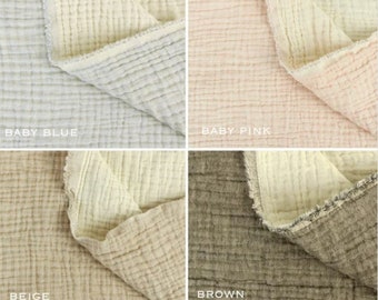 4 layers Crinkle cotton GAUZE, 7 colours, 145cm width, by yard