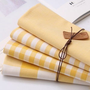 Set of 4 QUARTER FABRIC BUNDLE, 1/4 Yard, Checked Striped patterns in Yellow