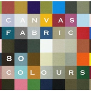 May include: A close-up of a fabric swatch card with 80 different colors. The card is labeled "Canvas Fabric 80 Colours".
