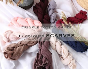 Crinkle Gauze SCARVES in 17 colours, 2 sizes, Washed Cotton 100 fabric