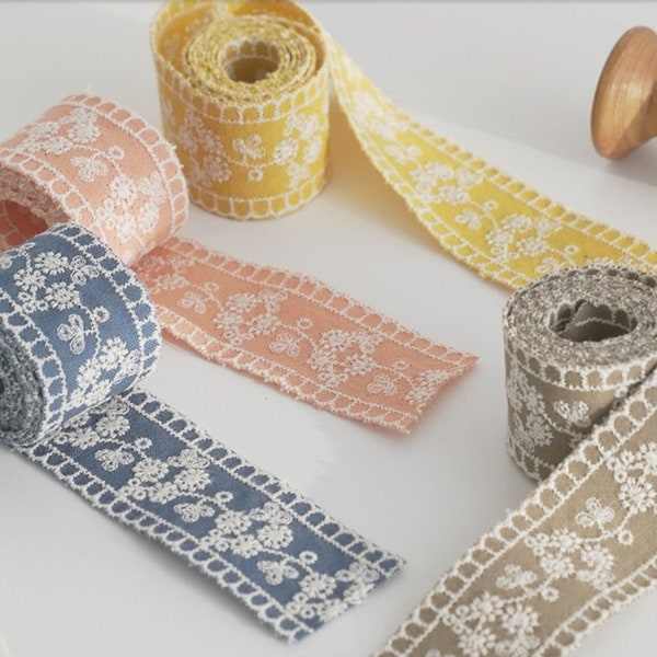 Ruban adhésif à broderie florale marguerite 2 mètres, 4 couleurs, bordure en dentelle brodée à coudre