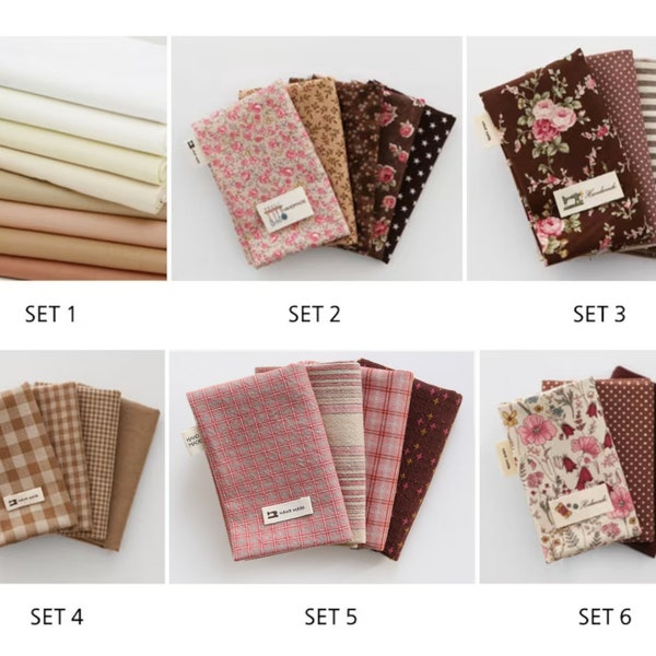 Lot de retailles de tissu, paquet en coton de 1/8 yard, motifs floraux à pois en gris beige marron