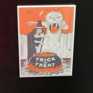 Retro Halloween Cauldron Witch Trick R Treat Magnet